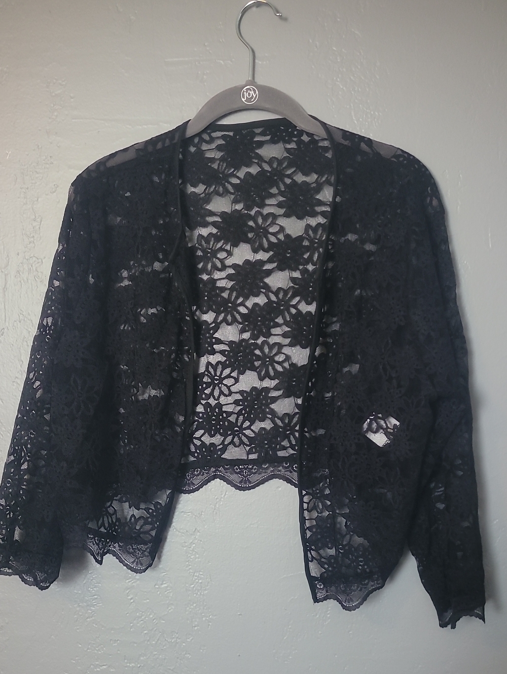 Lace Open-Front Cardigan - Black